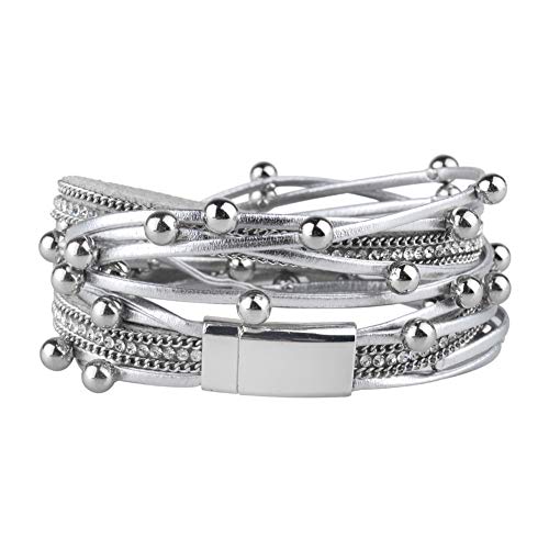 Image of Fesciory Leather Wrap Bracelets for Women, Boho Leopard Multi-Layer Crystal Beads Cuff Bracelet Jewelry