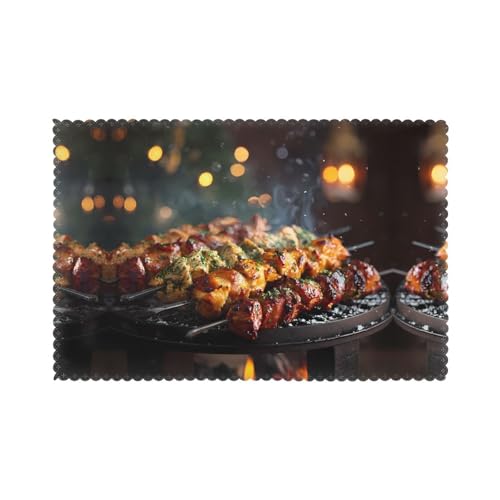 GGNKDL Fireworks on The skewers Pattern Placemats for Dining Table 6-Piece Set Table mat 12x18 in for Kitchen Dining Decoration Washable Easy to Clean
