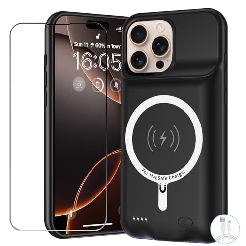 Battery Case for iPhone 16 Pro 10000mAh Battery Pack Rechargeable Charger Case Support Carplay with Wireless Charging Compatible for iPhone 16 Pro (6.3 inch) External Battery Charging Cover(Black)