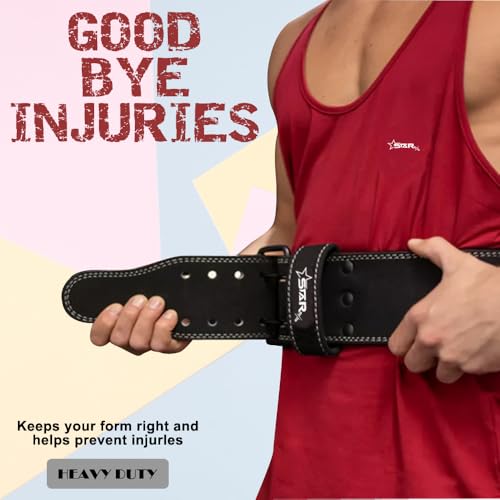 Image of StarX Panther Suede Leather Powerlifting Gym Belt for Men & Women, Heavy Workout Weight Lifting Belt for Deadlift, Squat & Back Support, Adjustable Waist Belt for Gym Training (S, Black)