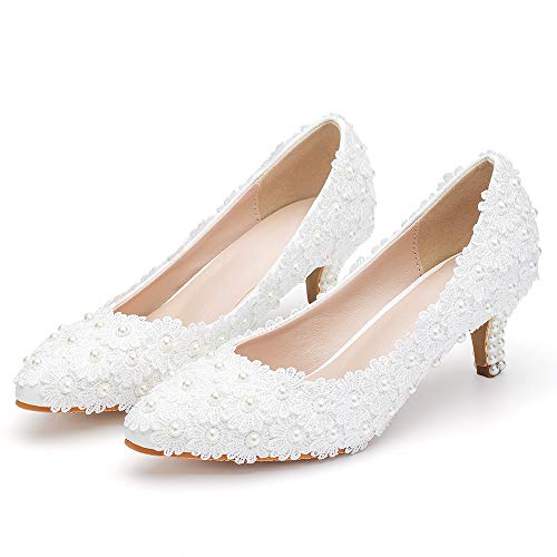 Dressfirst Women's Bridal Stiletto Heel Closed Toe Pumps with Imitation Pearl Applique,1.97"…3