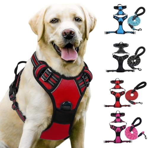 Cosyrae Pettorina Cane, Cosyrae Pettorina Anti Tiro per Cani, Con Aperto sul Collo, Antifuga Pettorina ad H, Maniglia Rinforzata e Bande Riflettenti, Ideale per Passeggiate e Addestramento (Rosso, L)