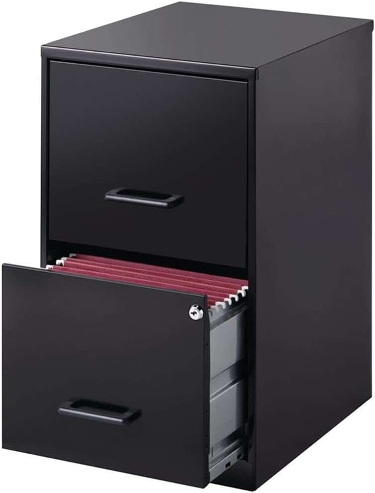 Scranton & Co 18" Deep 2 Drawer Metal File Cabinet in Black (Set of 2)
