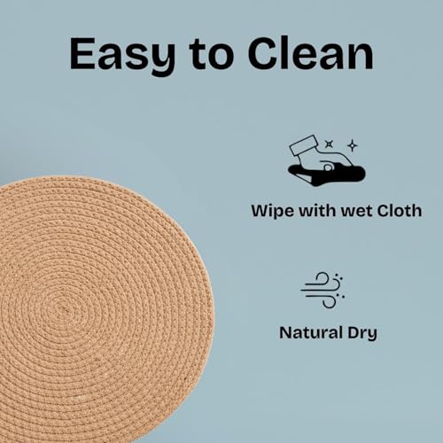 Image of Classyo Cotton Coasters for Dining Table, 10 inch (Beige, Pack of 2) | Round Placemats for Hot Pots, Plates and Pans | Dining Table Placemats | Dining Table Mat | Washable Round Table Mats