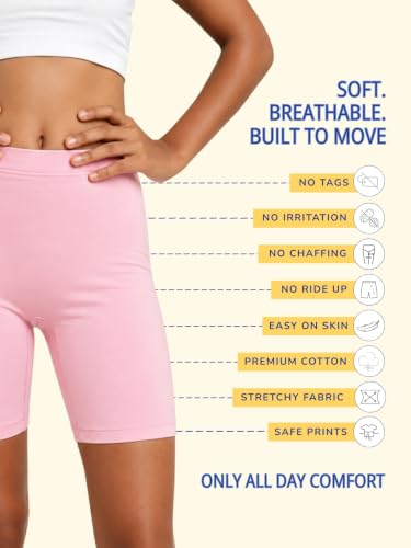 Image of mackly Girls Inner Shorts (Pack of 4) | 2-in-1 Seamless Panty Shorts with Gusset | Soft Breathable Base Layer for Dresses, Skirts