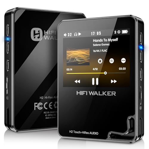 HIFI WALKER H2 Touch, Lecteur MP3 Bluetooth, écran Tactile HD 2,4 Baladeur MP3 HiFi Audiophile Flac DSD DAC, Lecteur de Musique Portable de 64 Go, Prend en Charge jusqu'à 256 Go
