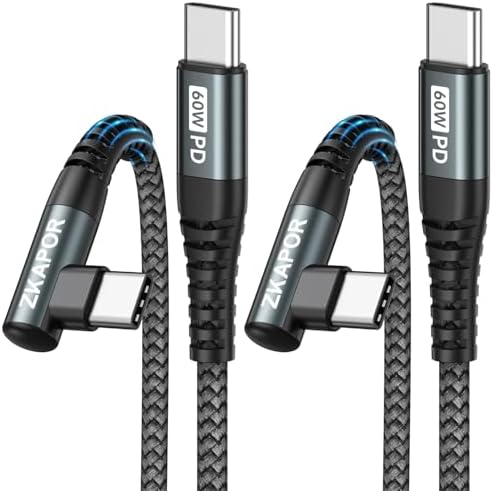 ZKAPOR USB C auf USB C Kabel 2Stück 1M, 60W Schnellladen USB C Kabel Winkel | USB C Kabel 90 Grad 60W PD 3.0 Schnellladekabel USB Typ C für iPhone 17/16/15 Pro Max, Galaxy S23, Pad