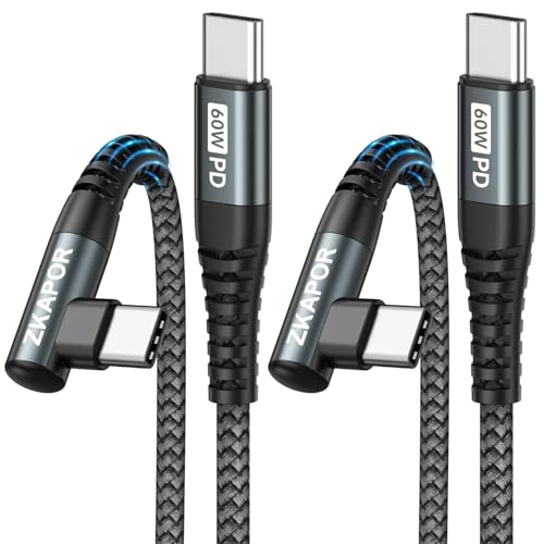 ZKAPOR Cavo USB C a USB C 90 Gradi [2Pezzi 1m] Cavo USB Type-C PD 60W Ricarica Rapida Cavo Tipo C Compatible con iPhone 16/15, Samsung Galaxy S25/S24, Pad Pro, Air 2022/2020, P60/P50, Pixel -Grigio