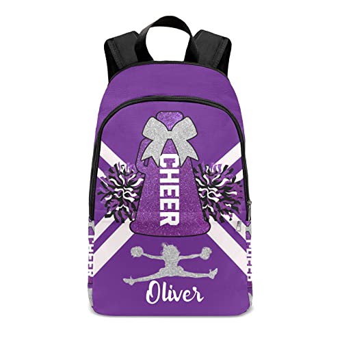 Purple White Print Cheer Cheerleaders Backpac Shoulder Casual Travel Daypack Computer Laptop Bag for Women Men Gift