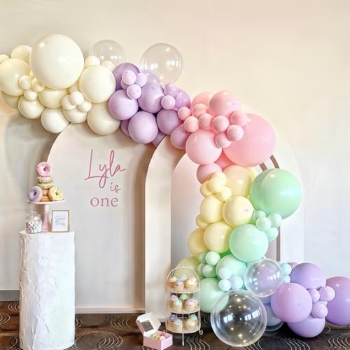 Image of Pastel Rainbow Party Balloons Assorted Colors, Pastel Light Purple Pink Yellow Green Latex Multicolor Balloons for Girl Colorful Candy Princess Ice Cream Birthday Bridal Baby Shower Party Decorations