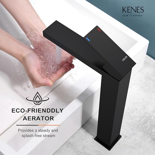 KENES Matte Black Bathroom Faucet Single Handle Tall Vessel Sink Faucet Vanity Bathroom Faucet Basin Mixer Tap with Water Supply Hose and Pop Up Sink Drain, LJ-9031A-2 by KENES - Image 5