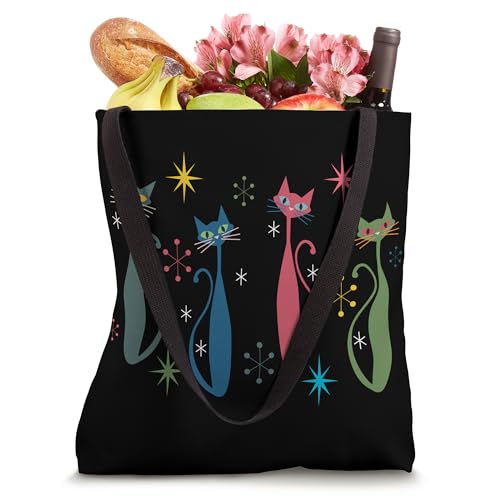 Bolso tote para mujer con diseño retro de gatos, estilo mid century modern miniatura 4