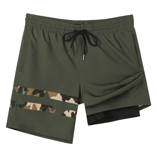 Image of SURF CUZ Mens Swim Trunks with Compression Liner Swim Shorts 7 inch Swimming Trunks Stretch 7 Inch Swim Suits Quick Dry