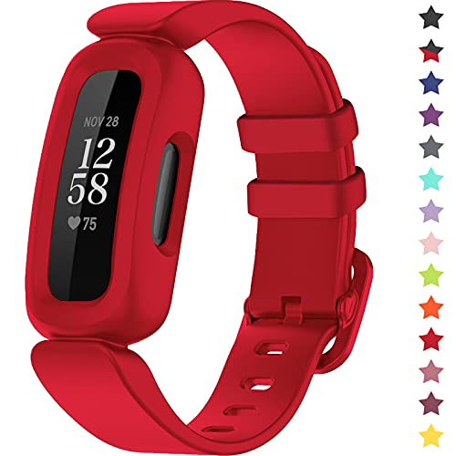 TopPerfekt Straps Compatible with Fitbit Ace 3 for Kids Soft Silicone Waterproof Bracelet Accessories Sports Watch Strap Replacement for Fitbit Inspire 2/Ace 3 Boys Girls (Red)