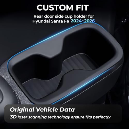 Image of 2PCS Rear Door Side Cup Holder Insert for Hyundai Santa Fe 6 /7 Seat 2026 2025 2024, Interior Accessories TPE Cup Holder for Hyundai Santa Fe 2024-2026, Black