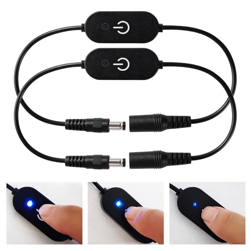 KUOQIY 2 Piezas DC 5.5 x 2.1mm LED Dimmer Interruptor táctil, Cable de Interruptor en línea de Alimentación de CC, Conector de CC de Encendido/Apagado Táctil, para DC 5V-24V Tira de Luz, Negro