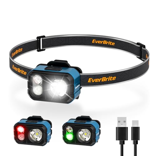 EverBrite 400LM Rechargeable Headlamp, 1.59 oz Lightweight & Comfortable Head Lamp with Hat Clip,...