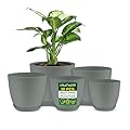 Lifemaster Planter Pots with Drainage Holes - Lightweight, Durable & Space-Saving Pots for Indoor and Outdoor - Versatile Functionality, Simple Modern Design, Set of 10 Plastic Planter Pots - Gray