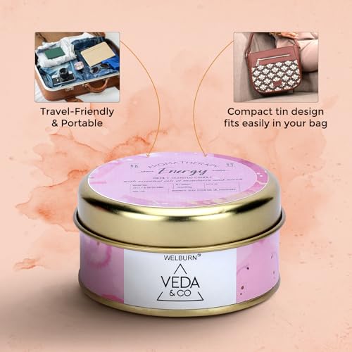 Image of Welburn Veda&Co Scented Wax Candle - Energy Boost | Aromatherapy Travel Tin Candle | Soy Wax | Home Decor Essential | 15-Hour Burn | 85g
