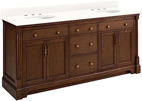 Signature Hardware 484371 Claudia 72" Double Basin Vanity Set with Mahogany Cabinet, Marble Vanity Top and Oval Undermount Sink - 8" Faucet Holes