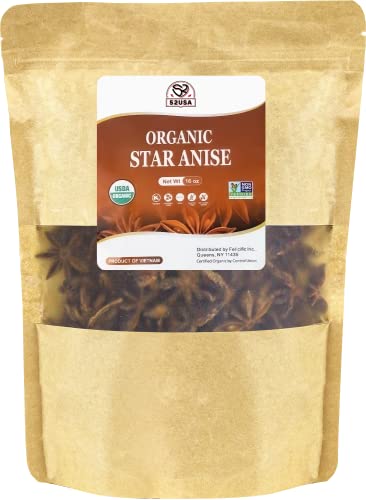 52Usa Organic Star Anise, 16 Ounce (Pack Of 1), Non-Gmo Verified Chinese Star Anise Whole, Dried Star Anise Pods For Tea And Baking #TOP1