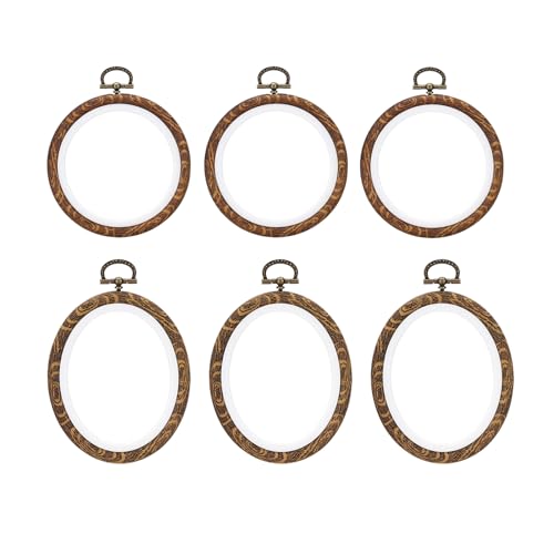 PATIKIL Mixed Sizes Embroidery Hoops Set, 6 Pieces Imitated Wood Circle Oval Frame Cross Stitch Hoop Ring for Embroidery Art Craft Sewing Ornaments Hanging Decoration