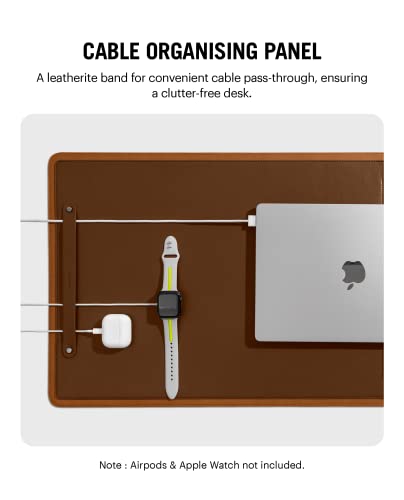 Image of DailyObjects Dart Large Premium Vegan Leather Desktop /Laptop Desk Mat for Work from Home /Office /Gaming | Cable Organiser & Hideway Storage | Extended Mousepad & Water-Resistant - Tan - Model - R2