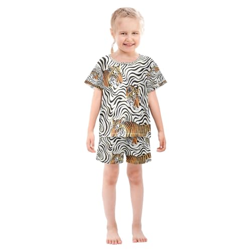 senya Short Sleeve Pajamas Sets Summer Cotton Sleepwear Tigers and Stripe3