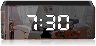 LED Mirror Alarm Clock, Portable Digital Alarm Clock, Table Clock with Large Screen 12 / 24H display, Adjustable Brightness Carousel Clock, Dual Purpose Power Port or Battery Powered Alarm Clock