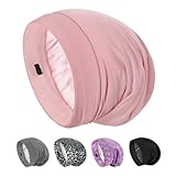 SOLZEK Silk Bonnet for Sleeping 100% 19 Momme Mulberry Adjustable Hair Wrap Curly Double Layered Night Cap Anti Frizz Women 1Pcs (Pink)