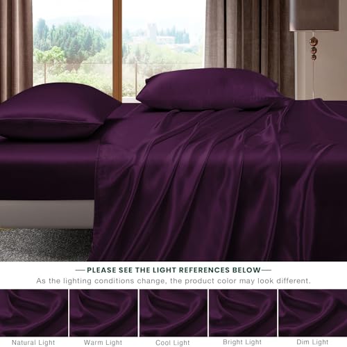 Image of Homestan Satin Bedsheet for King Size Bed with 2 Pillow Covers, Modern Bed Sheet for Romantic Nights(100x108 inches, Wine)