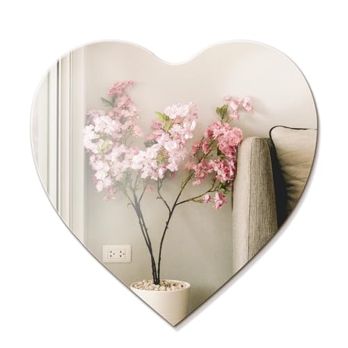 BOOPANREE 2PCS Acrylic Mirrors for Wall, Cute Mirror for Girls Bedroom, Stick On Mirrors for Wall, Can Also Be Used for Living Room, Dining Room, Study Mirror etc (Heart, 11.8X11.8in)