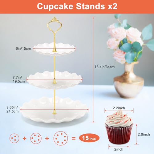 Coitak 5 Pieces Cupcake Stand Set, 2 Pieces 3 Tier Cupcake Stands with 3 Pieces Appetizer Trays, Dessert Table Display Set for Tea Party, Baby Shower and Wedding by Coitak - Used condition - Image 2