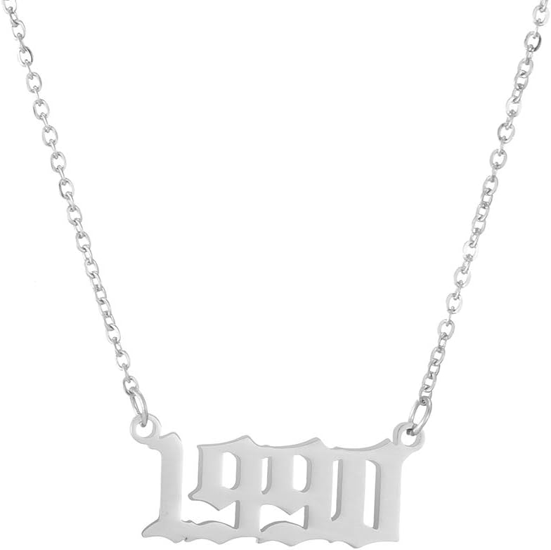 AFSTALR Birth Year Number Necklace Women Birthday Gifts Charm Friendship Jewellry for Girls 1980-2019, Silver/Gold/Rose Gold