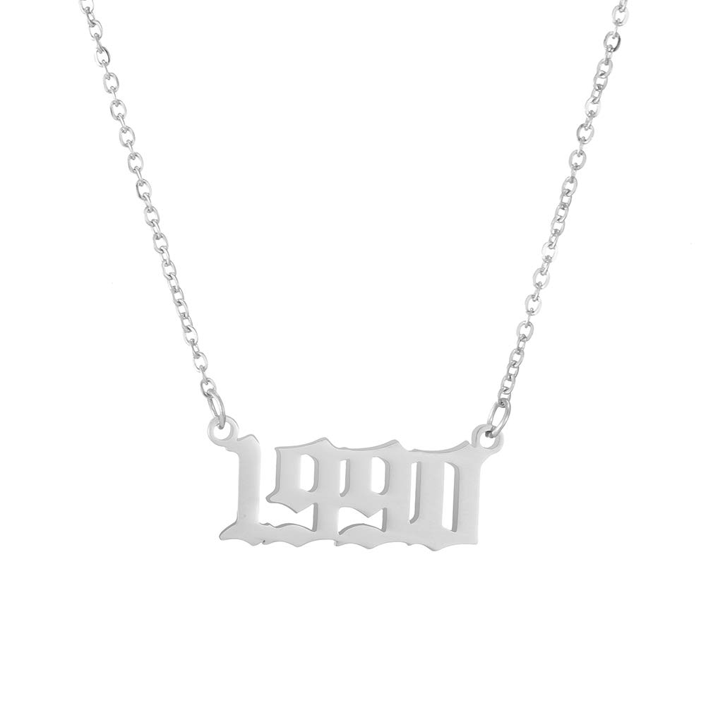 AFSTALR Birth Year Number Necklace Women Birthday Gifts Charm Friendship Jewellry for Girls 1980-2019, Silver/Gold/Rose Gold