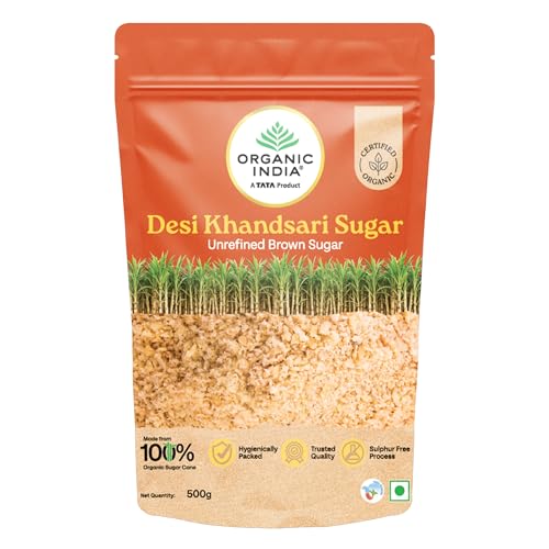 Image of A TATA Product - Organic India Desi Khandsari Sugar, Certified Organic Unrefined Brown Sugar, Made from Organic Sugarcane, Sulphur Free Process, Hygienically Packed, 500 g