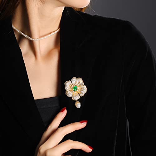 Ailonmei Floral Series Elegant Brooch Pins For Woman Fashion Jewelry, Large Vintage Costume Broches Christmas Gift (Camellia, Gold) #TOP5