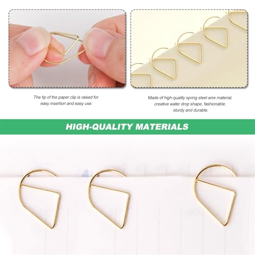 Gold Paper Clips, 200 Pcs Small Paperclips Gold Cute Drop Shaped Paper Clips Teardrop Golden Small Water Drop Paperclips for Books image 5