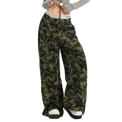 Women's high Street Camouflage Hip-hop Elastic high Waisted Loose and Versatile Wide Leg Casual Pants