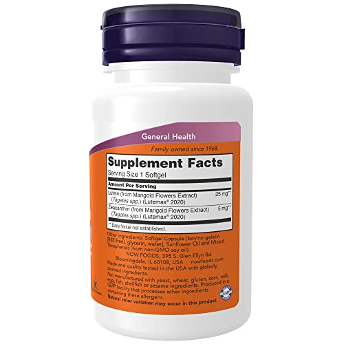 Image of NOW Foods Supplements, Lutein & Zeaxanthin with 25 mg Lutein and 5 mg Zeaxanthin, 60 Softgels (Pack of 2)