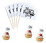 JBSJBS Black Happy Father's Day Cupcake Topper Flags Banner Mini Small Best Super Dad with Moustache Love Father Toothpick Stick Flags Happy Father's Day Cake Party Theme Decorations(100Pcs)