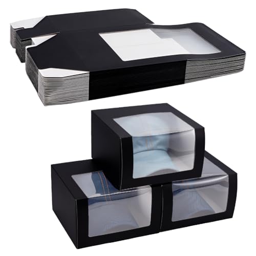 UNICRAFTALE 30 Boîtes À Chapeau Classiques Avec Fenêtre 19.5x12x19.5cm Boîte De Rangement Casquette De Baseball En Papier Étui Cadeau Empilable Pour Casquette Papa Visière Repliée Emballage Pliable