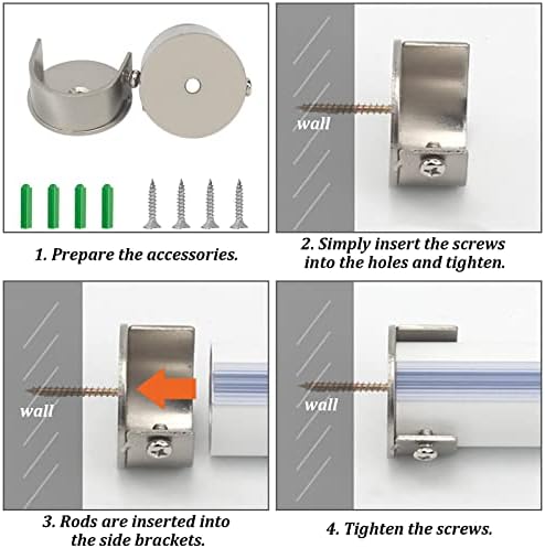 ZOCONE 2 Pcs Recess Brackets for Curtain Poles with Screws Wooden Curtain Pole Brackets 28mm Stainless Steel Brackets for Poles, Silver