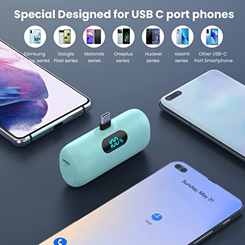 Image of Feob Mini Portable Charger 5000mAh Power Bank,15W PD USB C Cell Phone Portable Power,LCD Display Battery Pack Compatible with iPhone 17 /Air /17 Pro /17Pro Max /16 /15 Android /Samsung /Moto(Type-C Only)