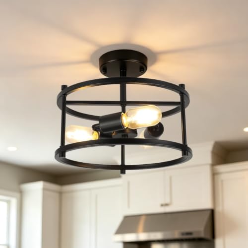foucasal 3-Light Industrial Semi Flush Mount Ceiling Light Black 12.59" - image 1