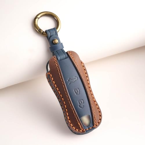 Image of keyzone dual leather key cover for Porsche 911, Cayenne, Panamera, Taycan 3 button smart key