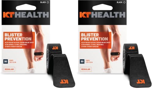 Image of KT Health Blister Prevention Tape - 30 Precut Strips for Blister Protection, Strong Adhesive, Dermatologist Tested, Ideal for Athletes and Active Lifestyles - Black (Pack of 2)