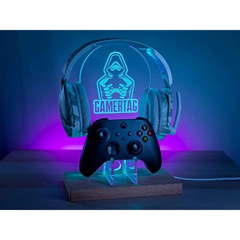 souleather Hooded Gamer Personalised Headset Controller Stand, RGB LED Gaming Station Console Controller Stand, Gamer Gift Idea, Headphone Stand Cover