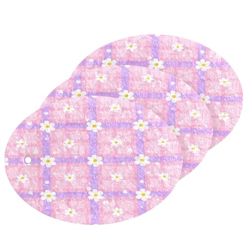 Wassud Checkered Daisy Wood Pulp Dish Sponges, 3-Pack