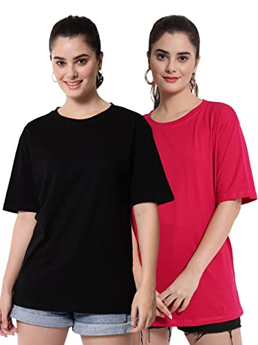 Image of FUNDAY FASHION Women Cotton Half Sleeve Printed Oversized Relaxed Fit T-Shirts /Girls (Pack Of 2)
